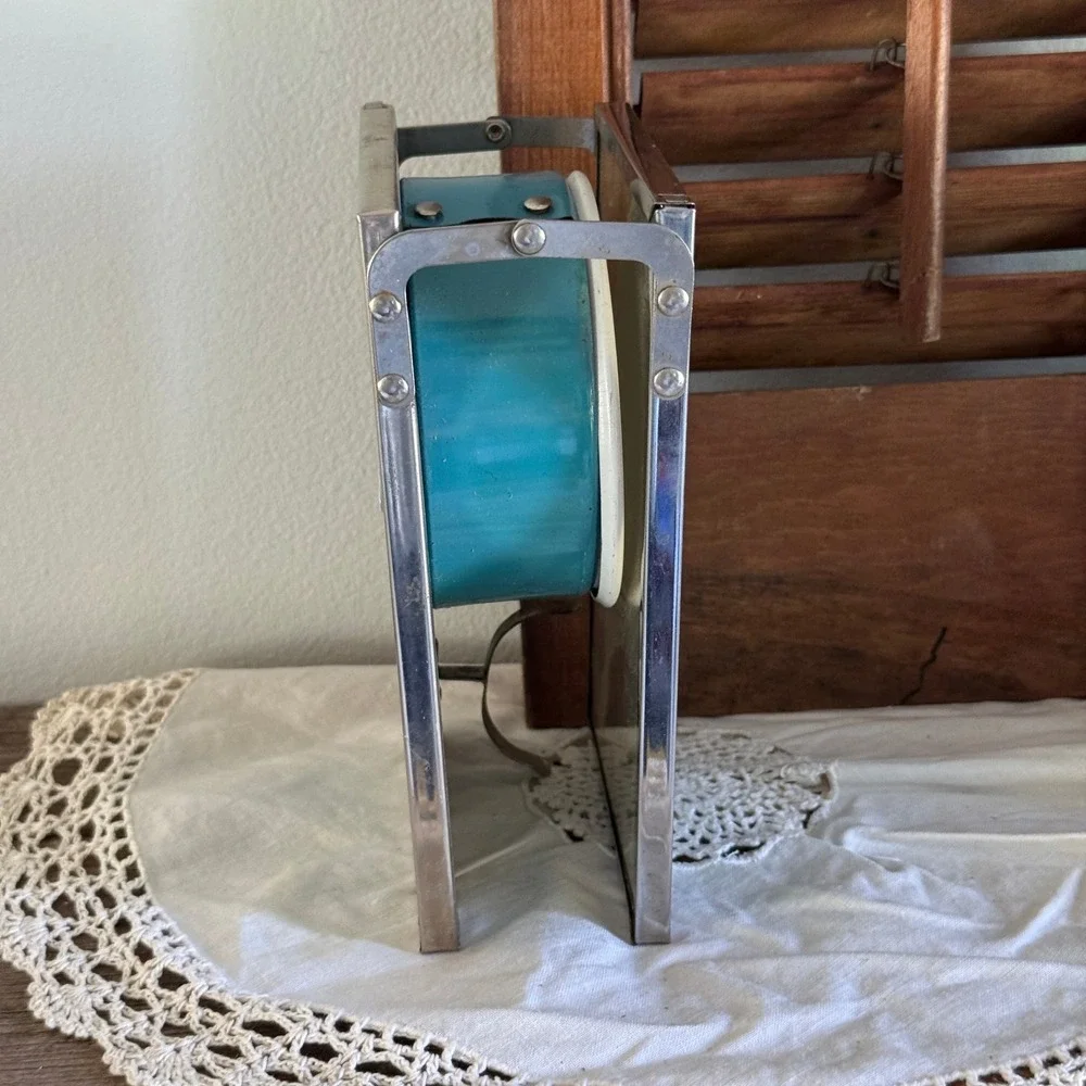 Vintage Mallard Duck Travel Shaving Kit Folding Mirror Teal Enamel Cup Grooming